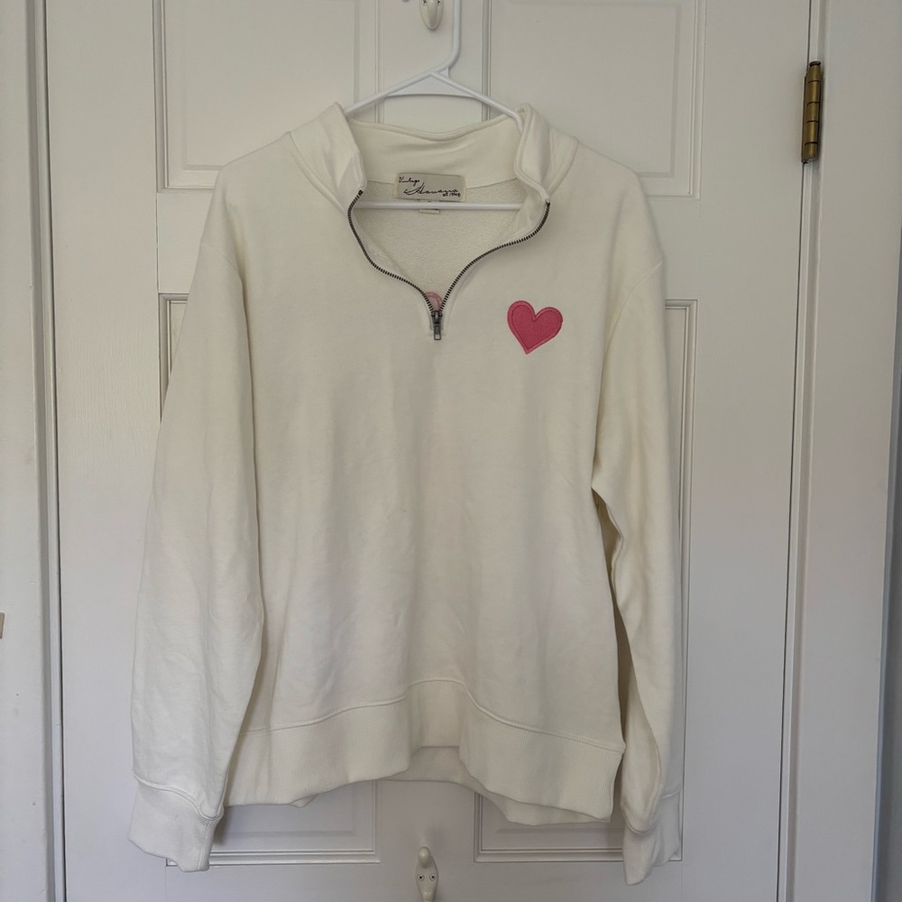 NWT Women's Cream Sweater with Pink Heart by Vintage Havana